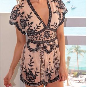Honey Belle Nude And Black Lace Romper